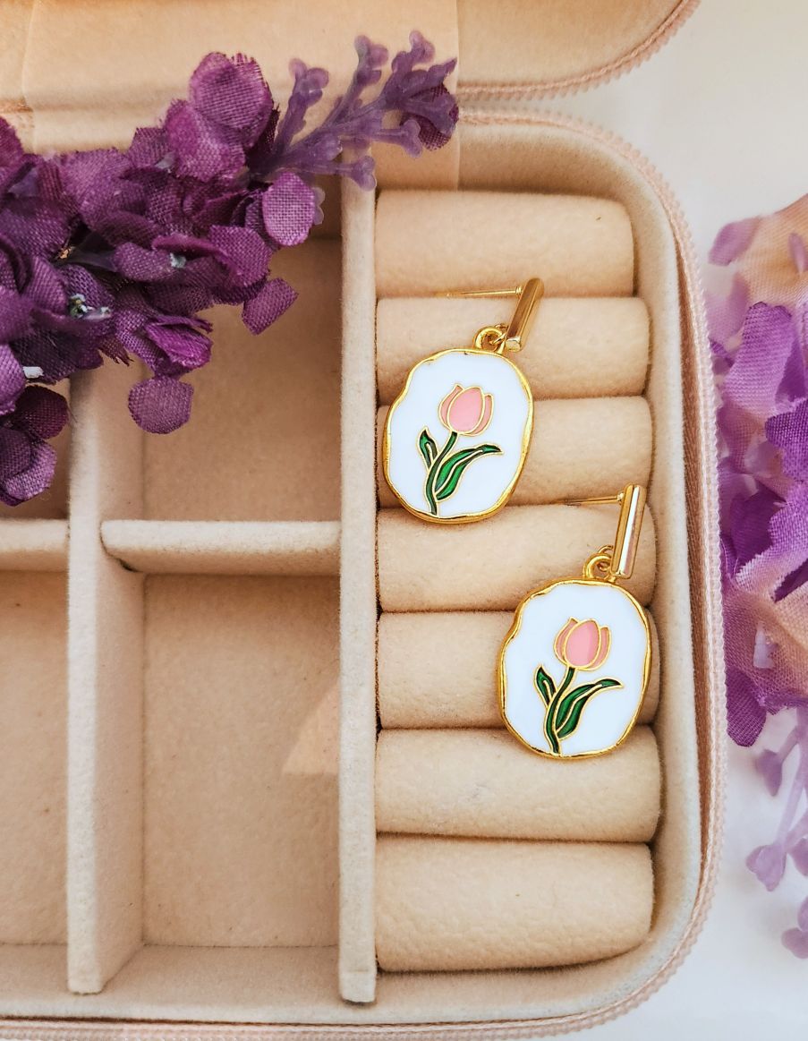 Pink Tulip Dangle Earrings