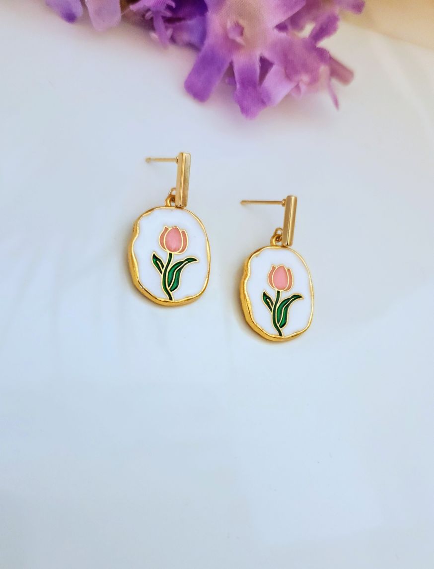 Pink Tulip Dangle Earrings