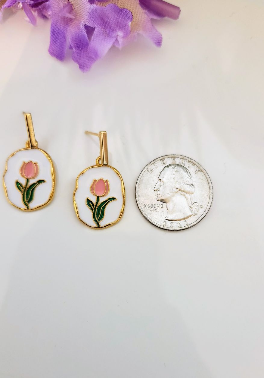Pink Tulip Dangle Earrings