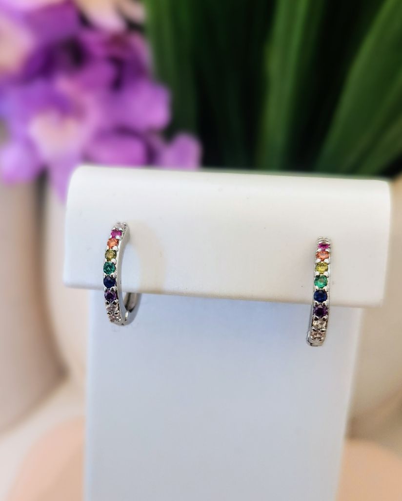 Rainbow CZ Mini Hoop Earrings