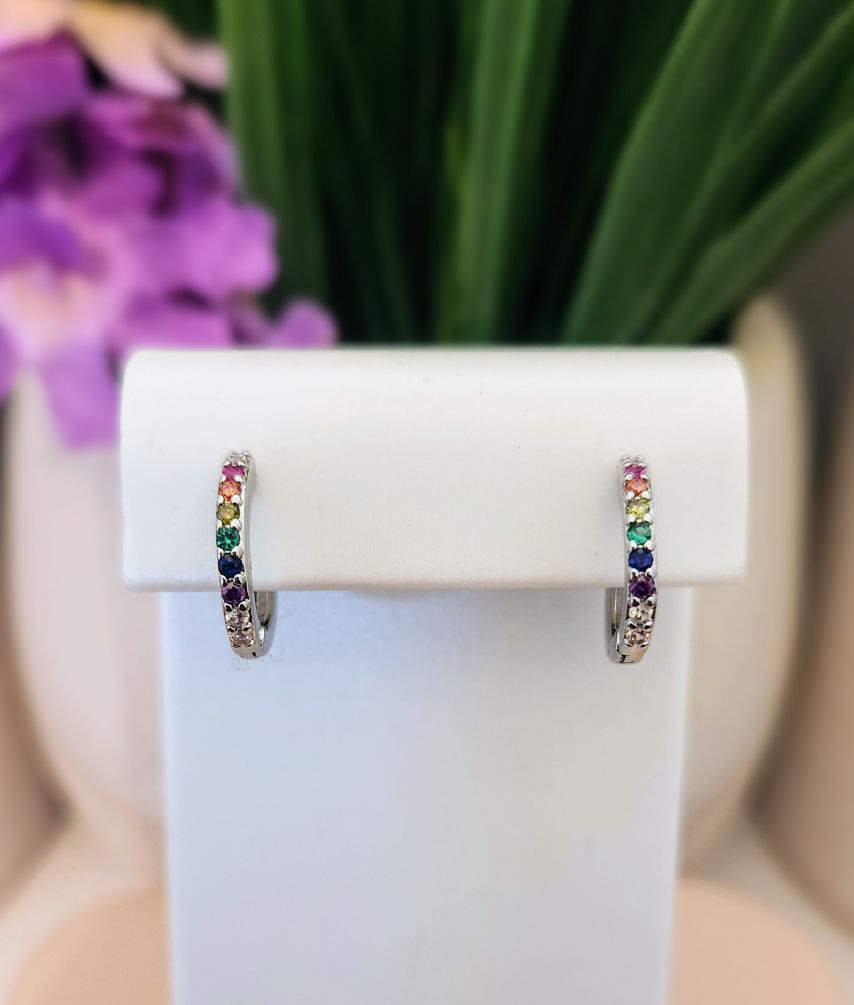 Rainbow CZ Mini Hoop Earrings