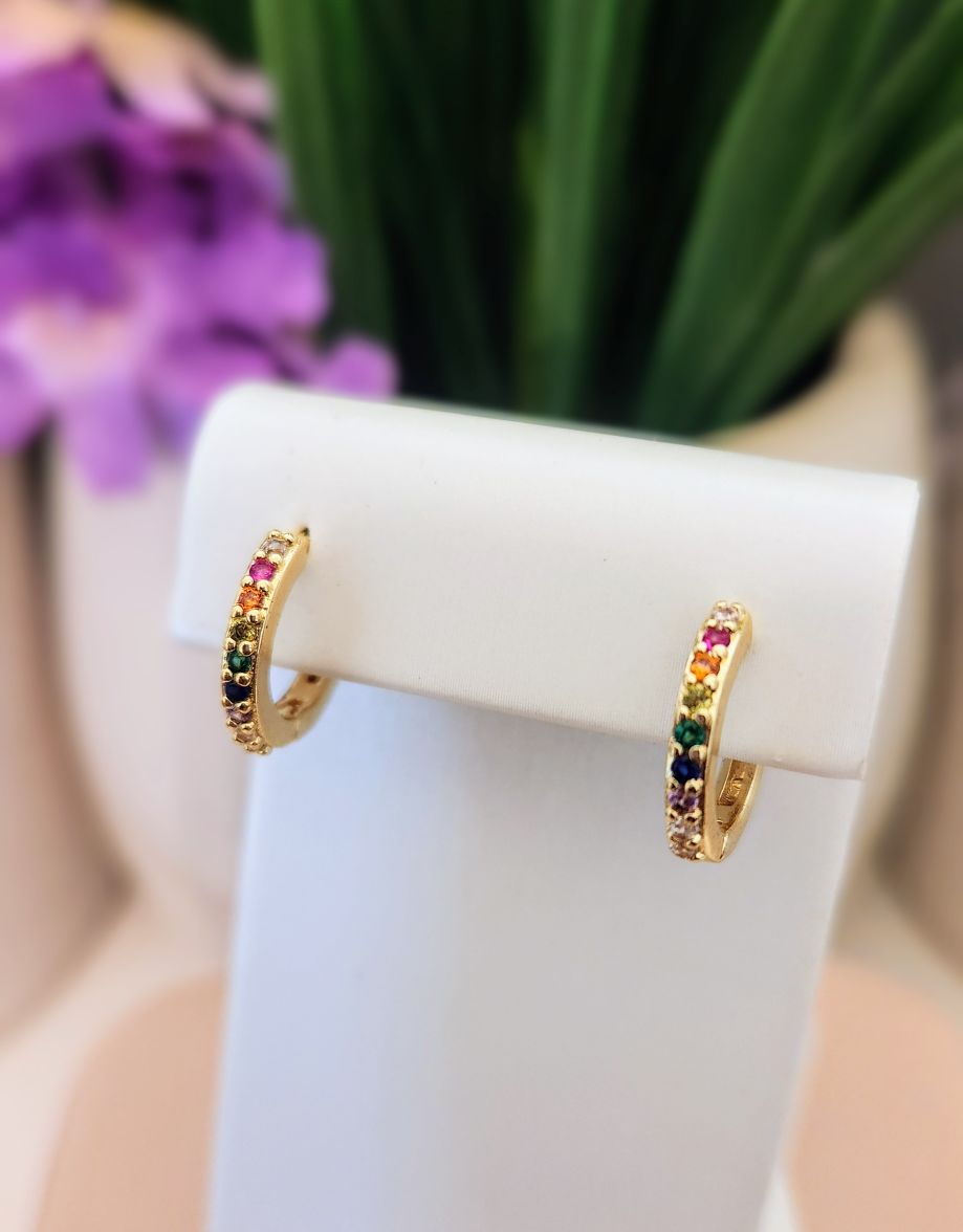 Rainbow CZ Mini Hoop Earrings