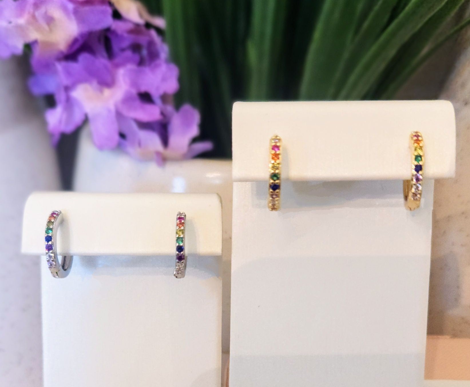 Rainbow CZ Mini Hoop Earrings