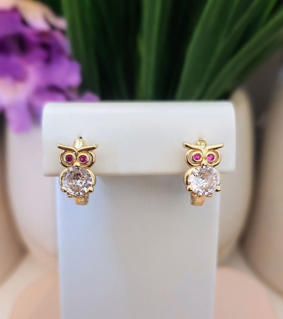 Gold Owl Hoop Earrings