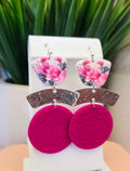 Pink Floral & Magenta Mandala Statement Earrings
