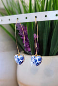 Blue Floral Heart Earrings: Bowknot Studs or Threaders