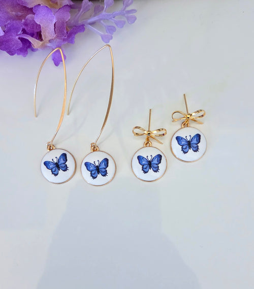 Blue Butterfly Earrings: Bowknot Studs or Threaders