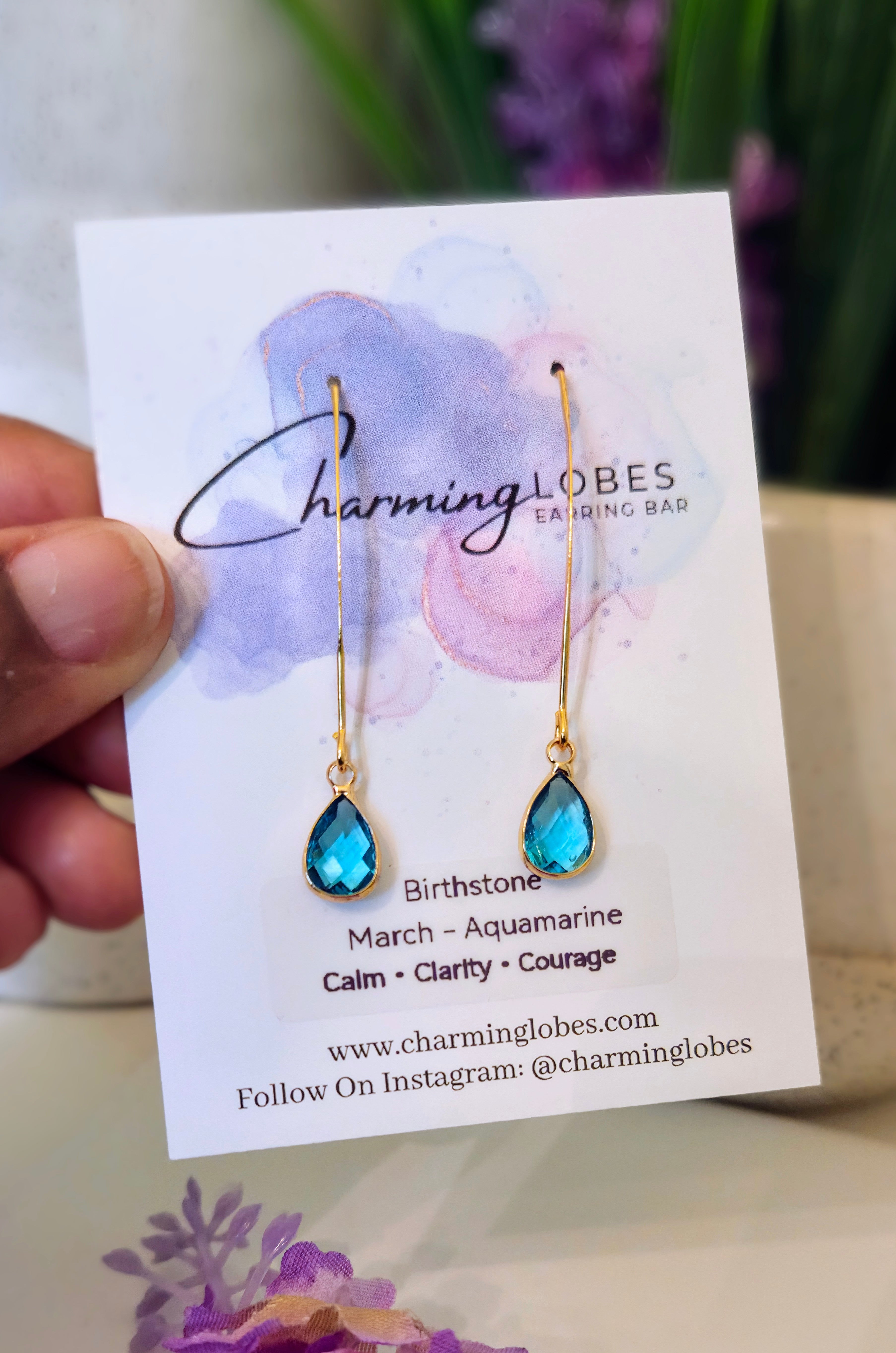 Birthstone Threader Earrings- 18k Gold Dangle Drop for Every Month