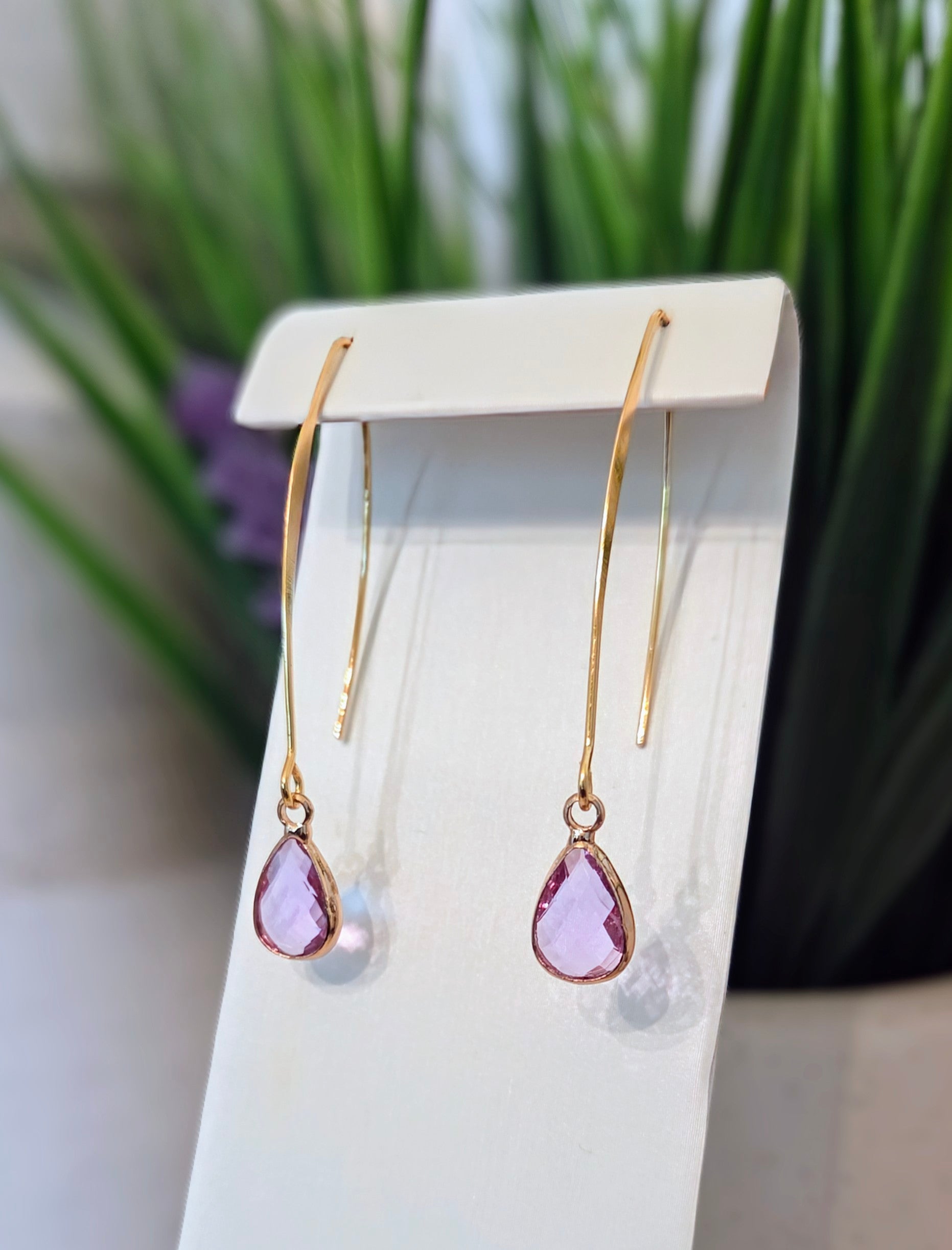 Birthstone Threader Earrings- 18k Gold Dangle Drop for Every Month