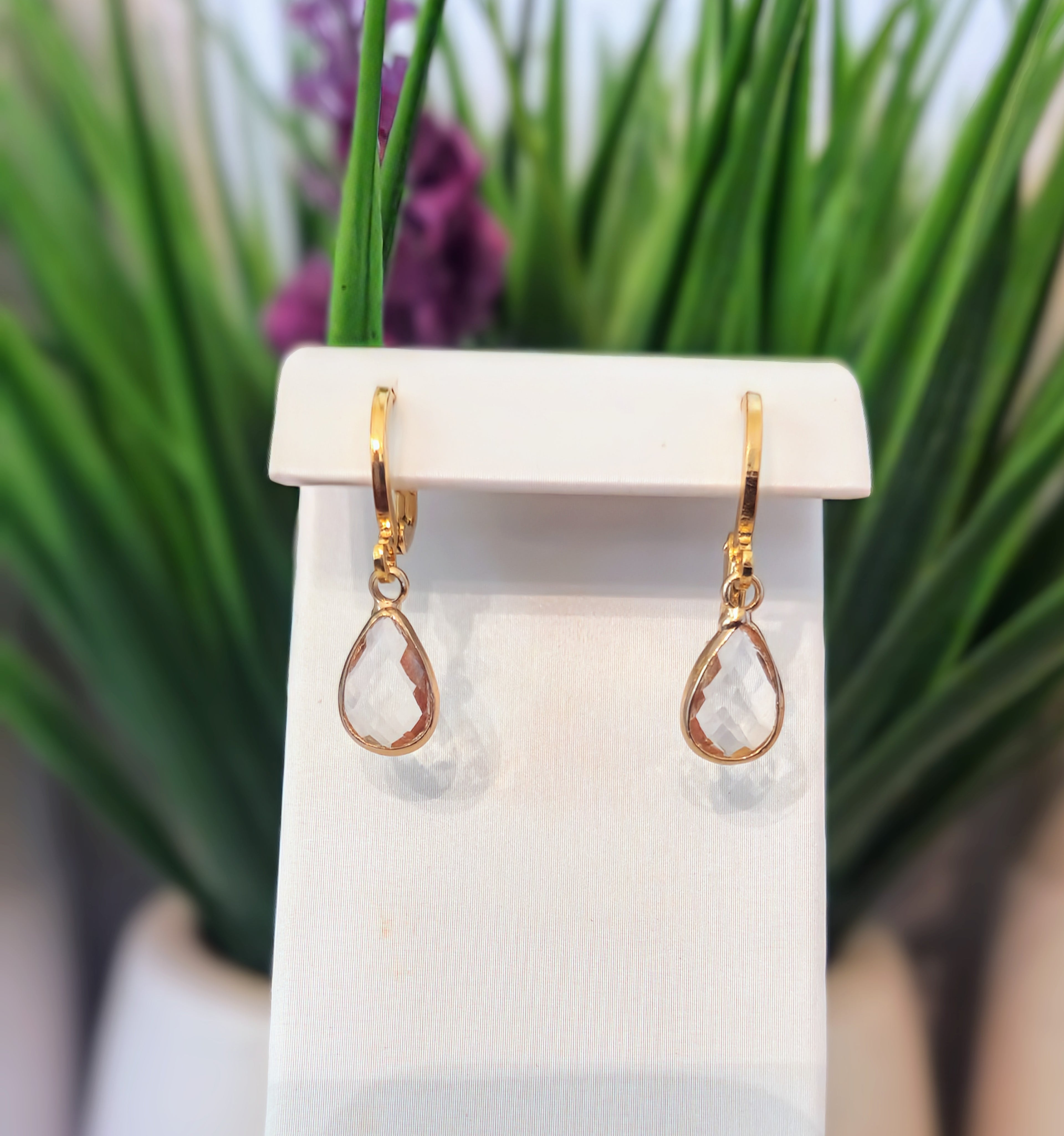 Birthstone Huggie Hoop Earrings– Dainty 18k Gold Drop in Every Month