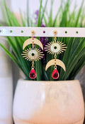 Celestial Sunburst Birthstone Earrings- Choose Month