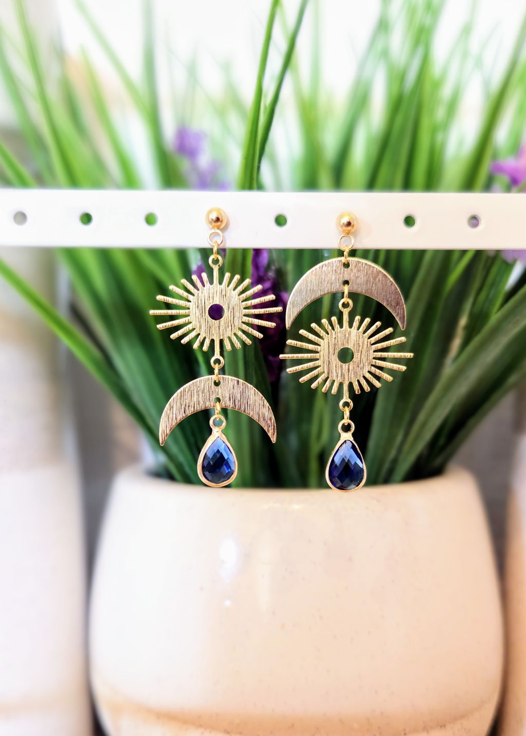 Celestial Sunburst Birthstone Earrings- Choose Month