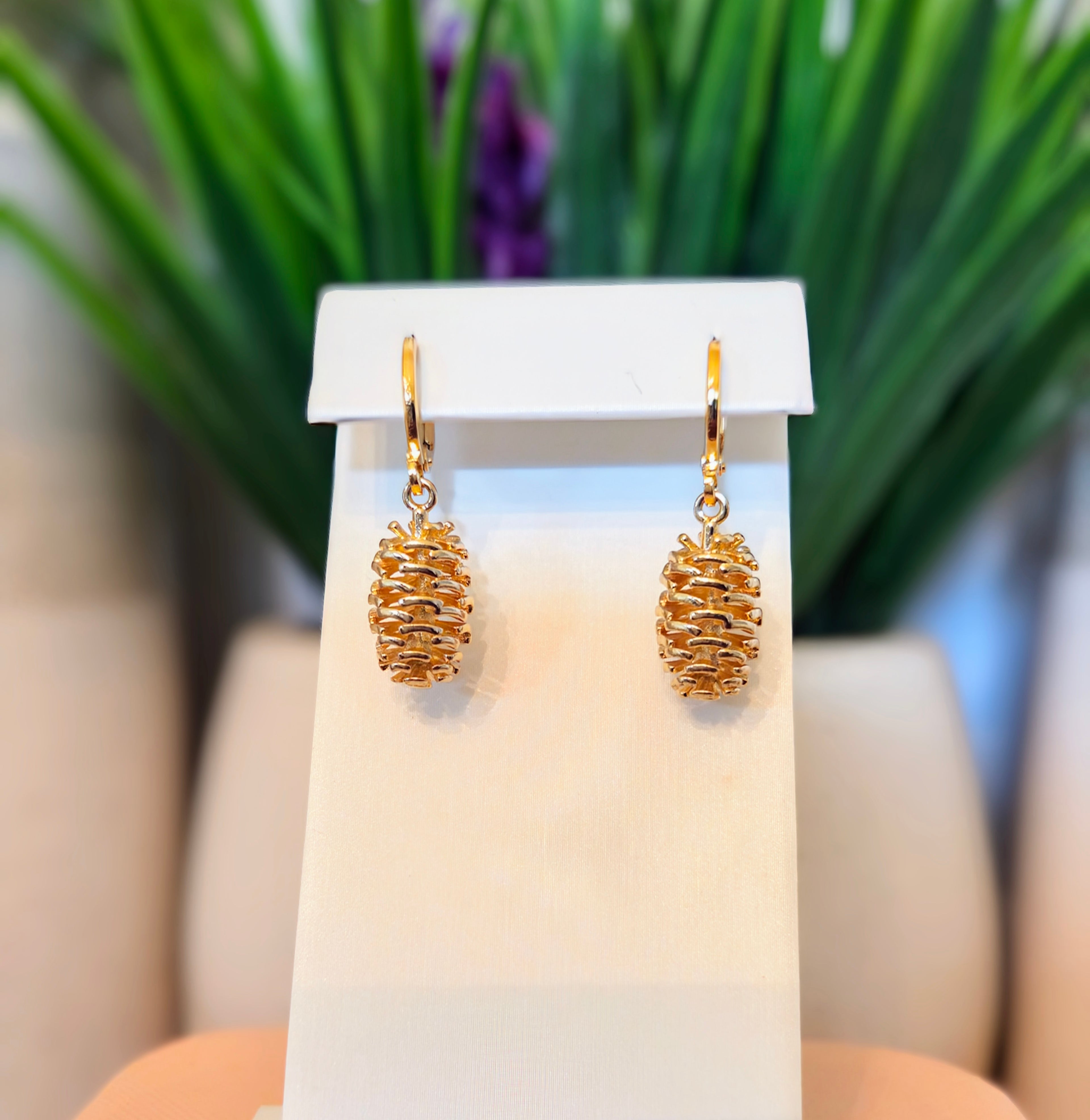Gold Pinecone Huggie Earrings