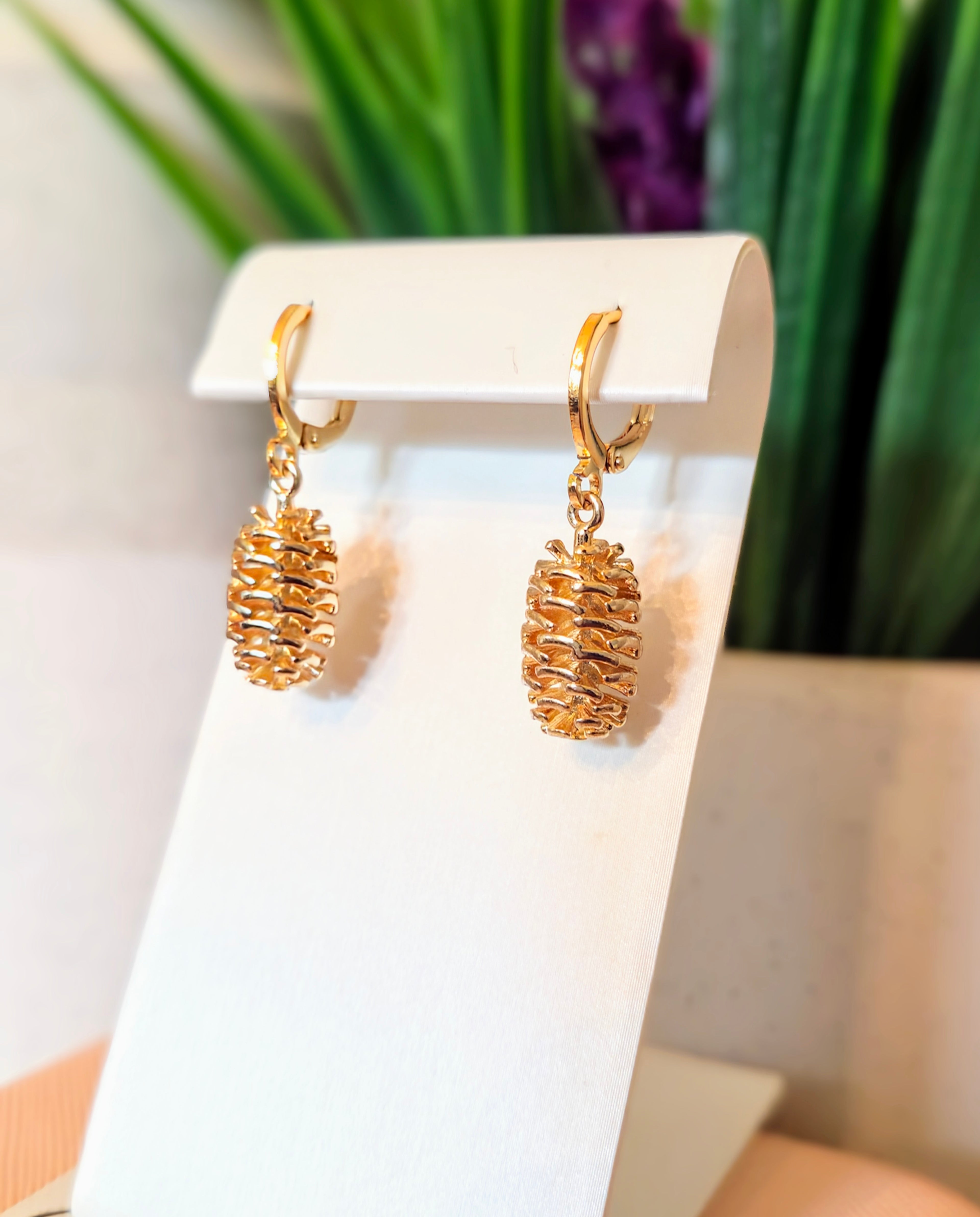 Gold Pinecone Huggie Earrings