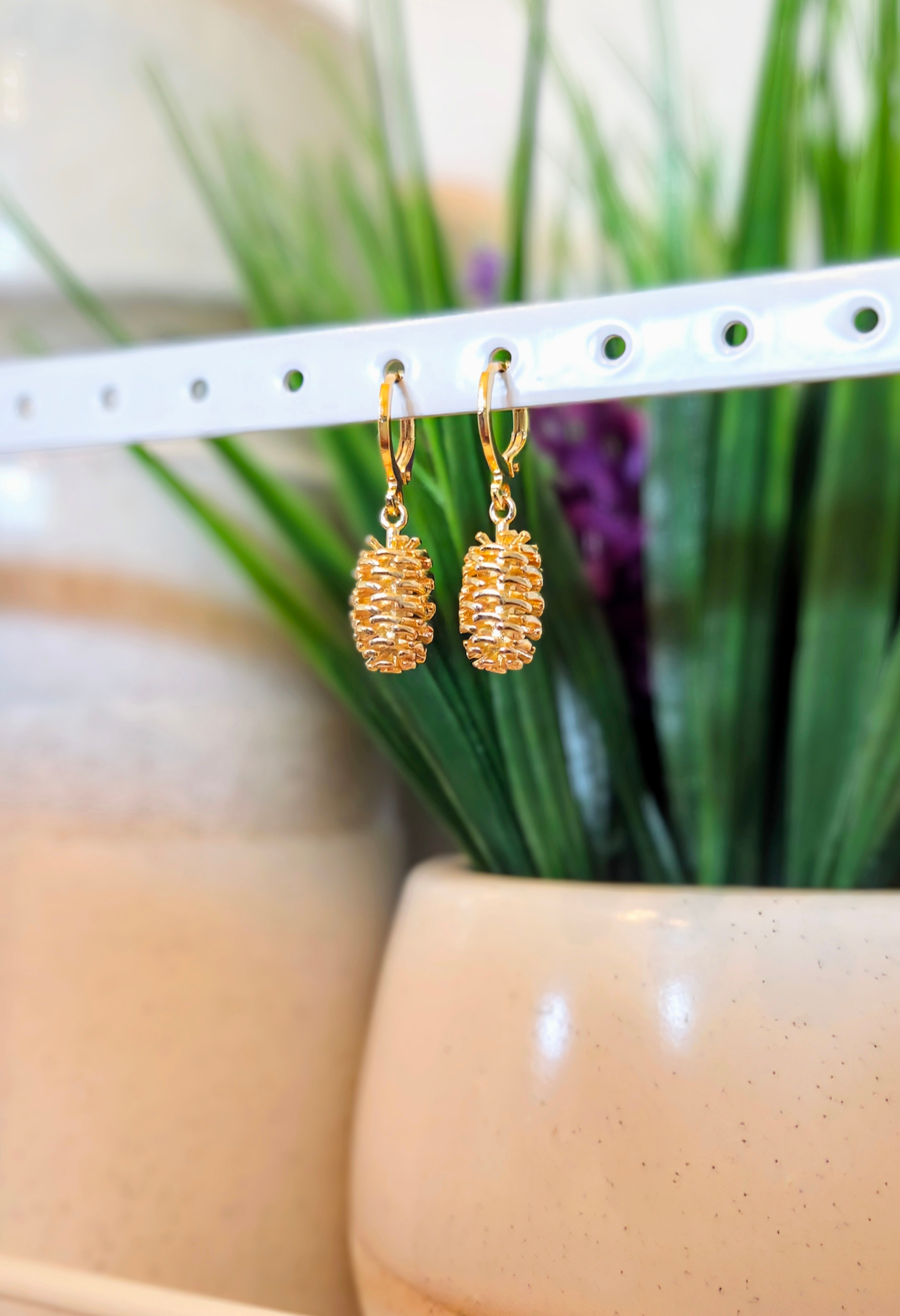 Gold Pinecone Huggie Earrings