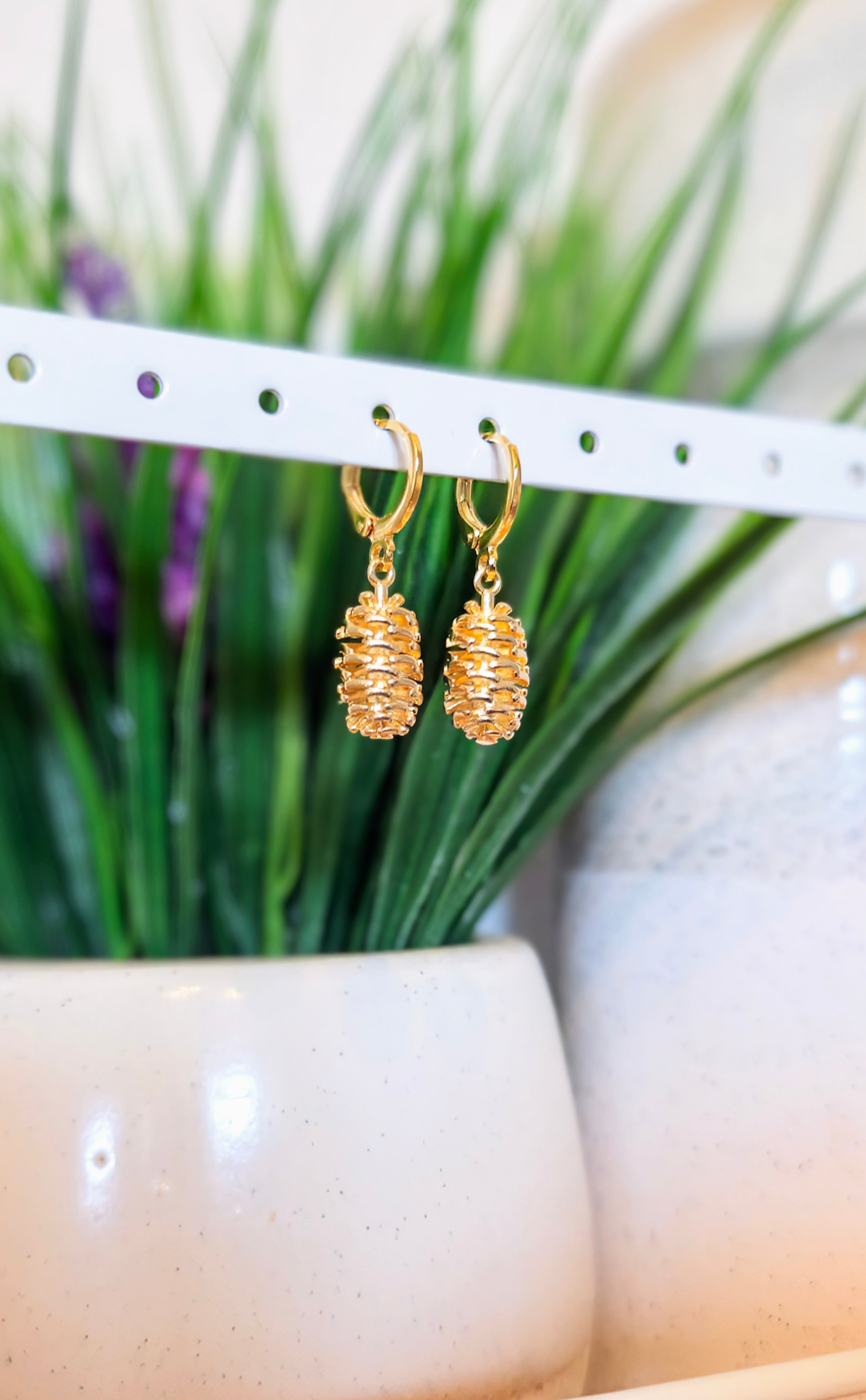 Gold Pinecone Huggie Earrings