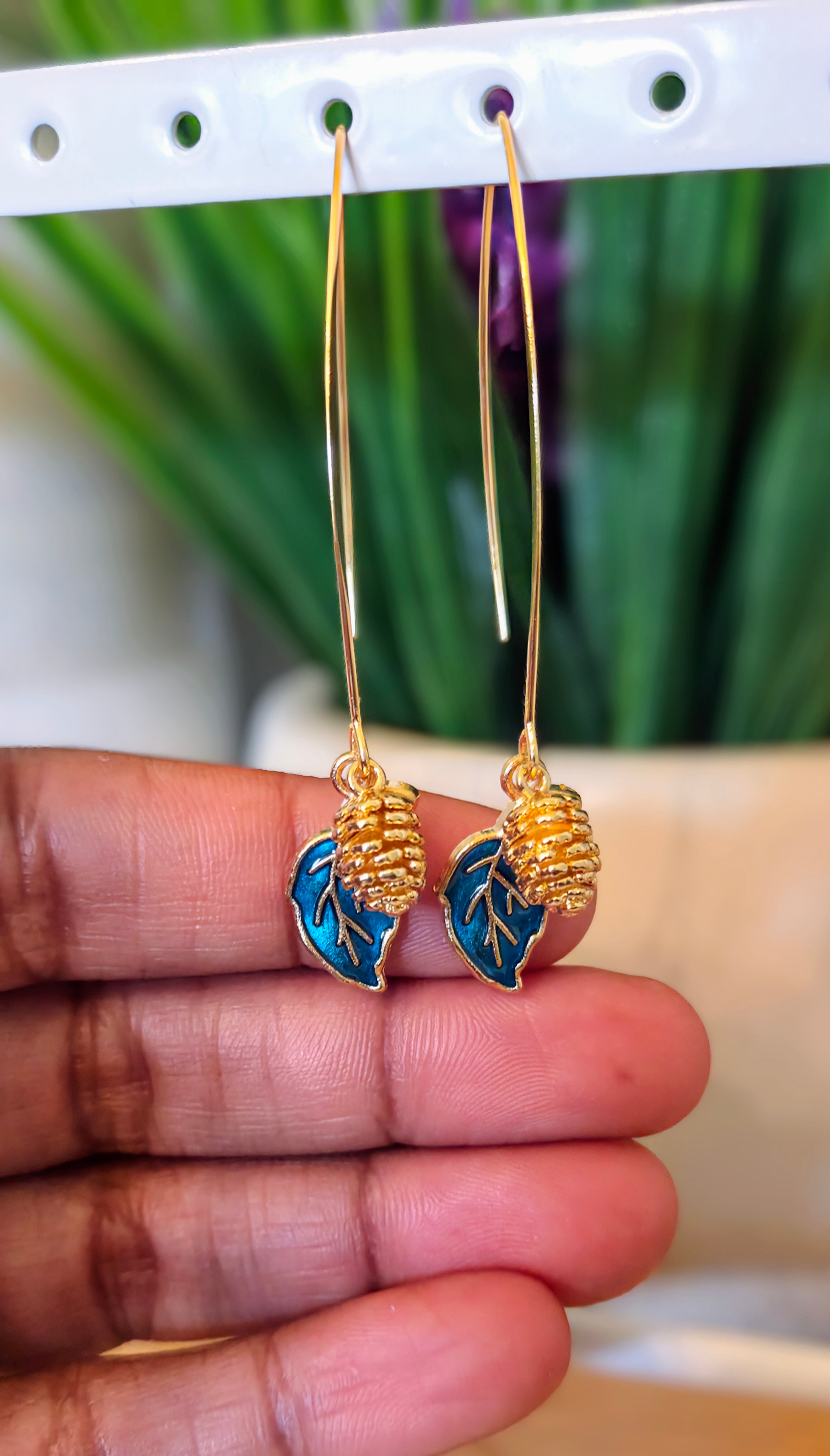 Gold Pinecone & Leaf Threader Earrings– Choose Color