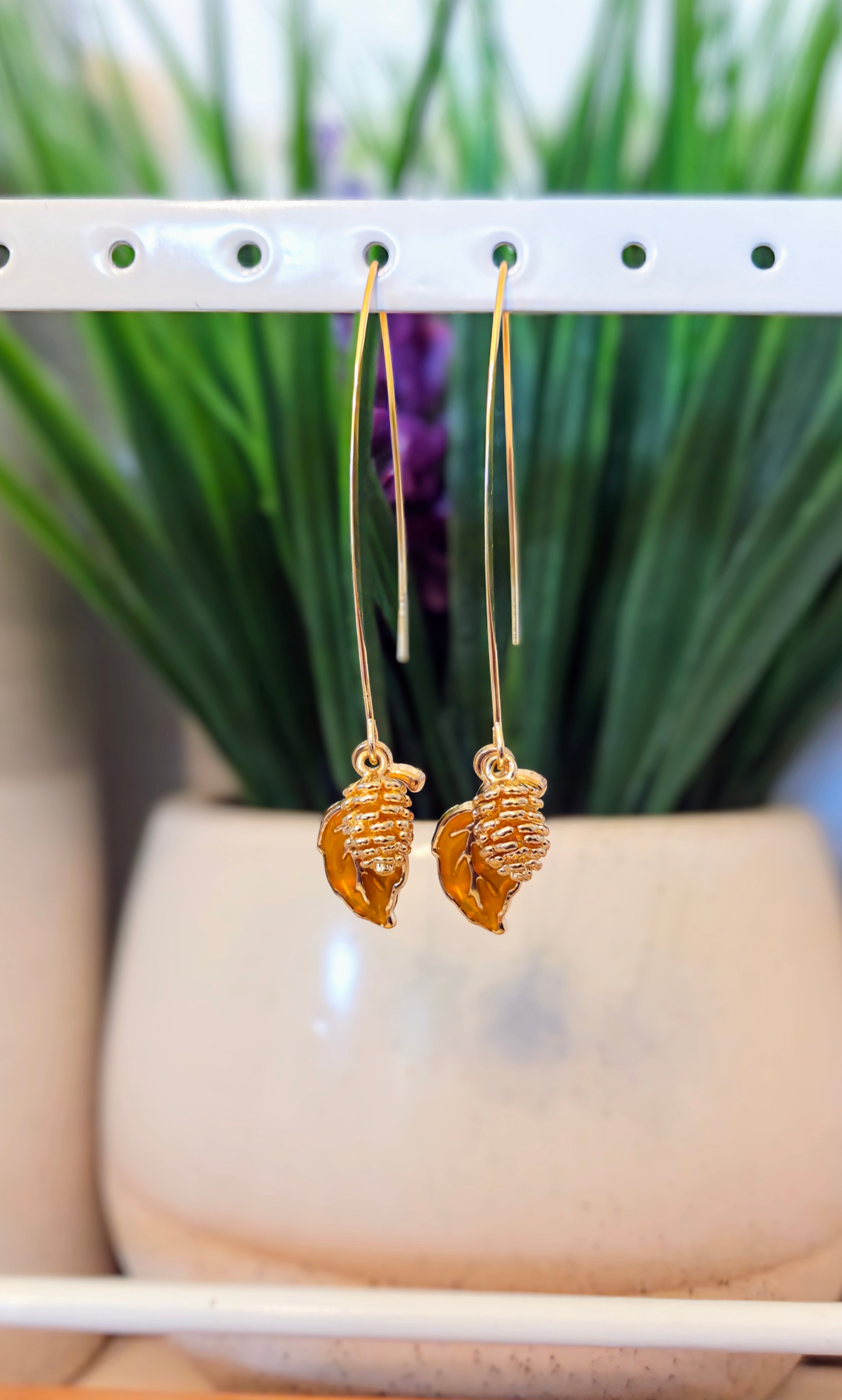 Gold Pinecone & Leaf Threader Earrings– Choose Color