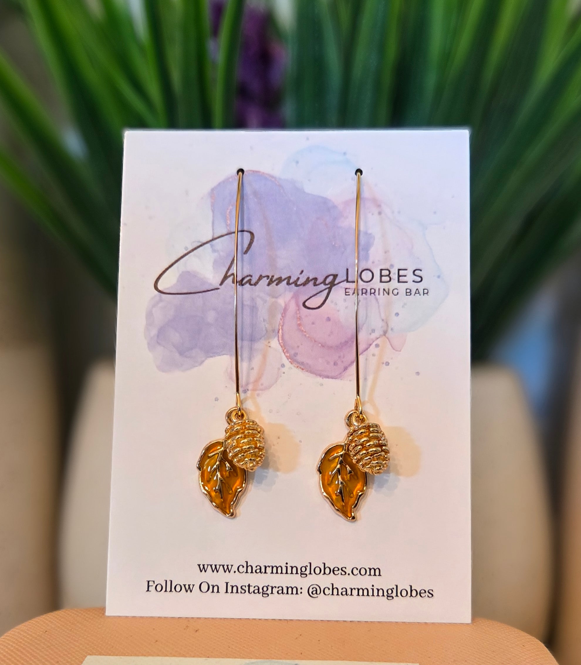 Gold Pinecone & Leaf Threader Earrings– Choose Color