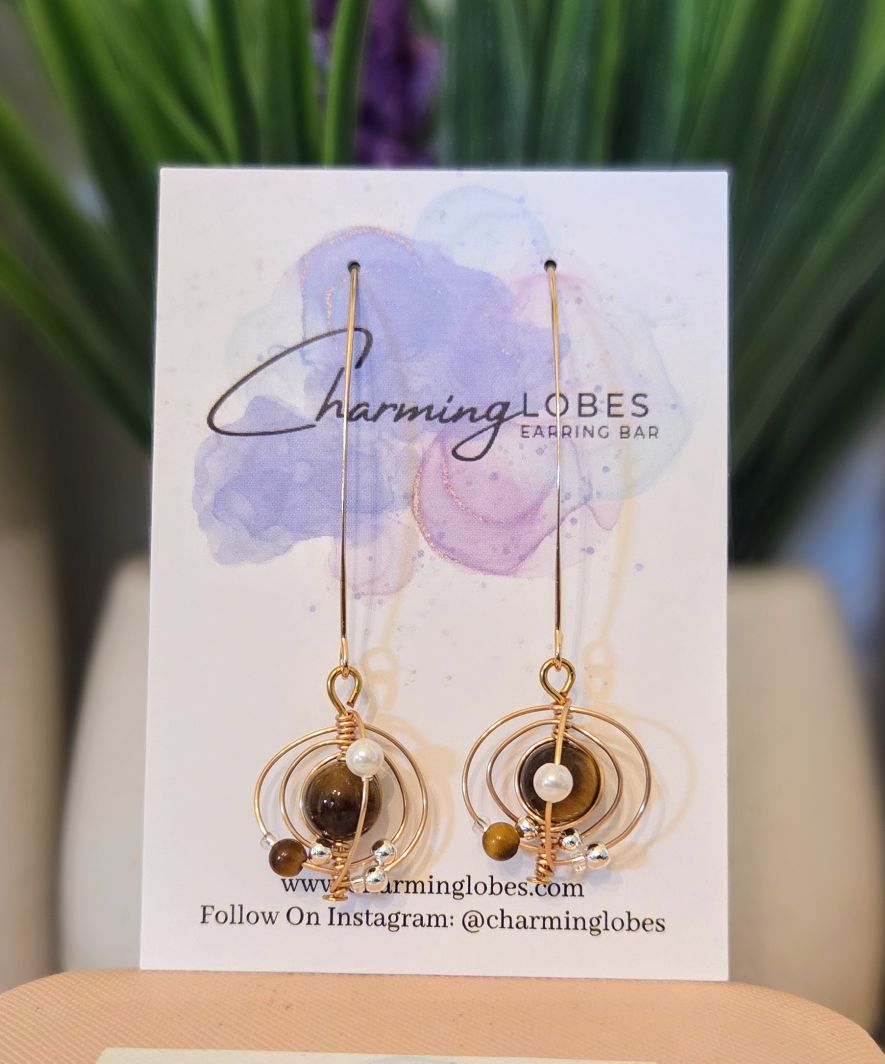 Wire Wrapped Gemstone Orb Earrings