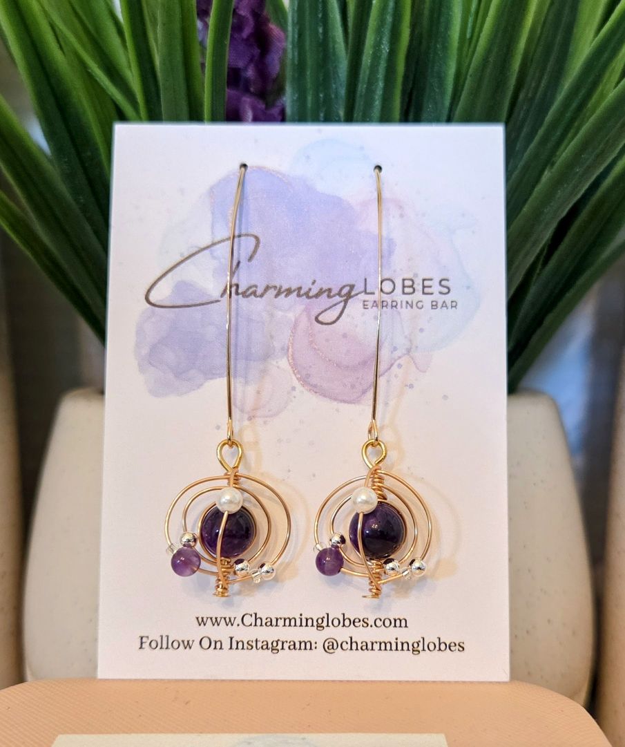Wire Wrapped Gemstone Orb Earrings