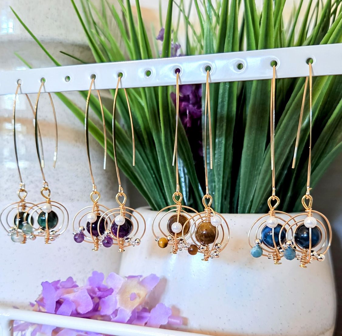 Wire Wrapped Gemstone Orb Earrings