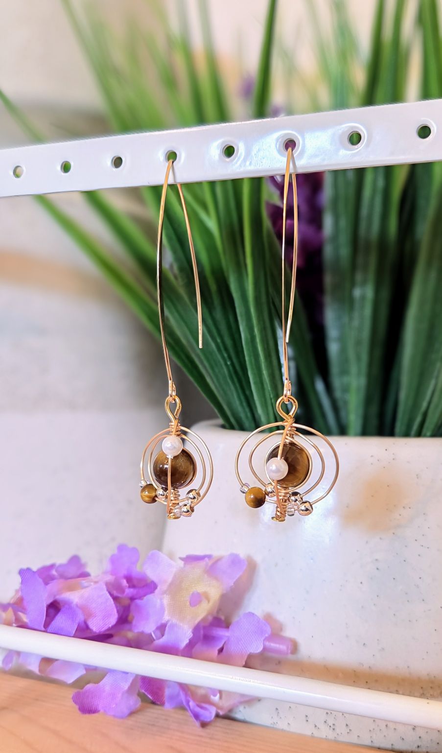 Wire Wrapped Gemstone Orb Earrings