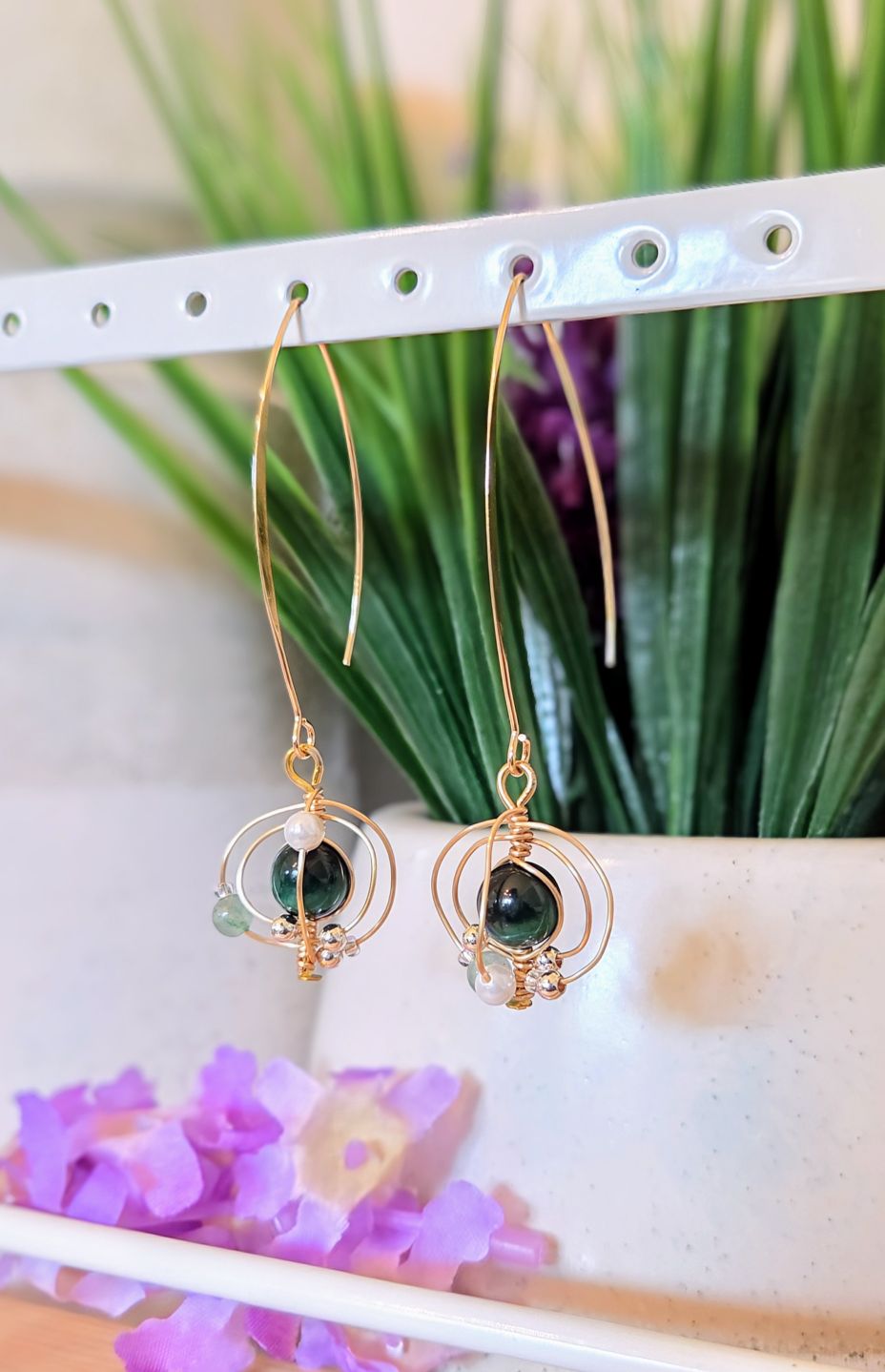 Wire Wrapped Gemstone Orb Earrings