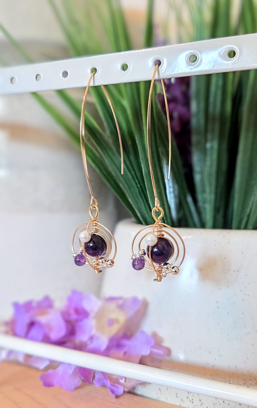 Wire Wrapped Gemstone Orb Earrings