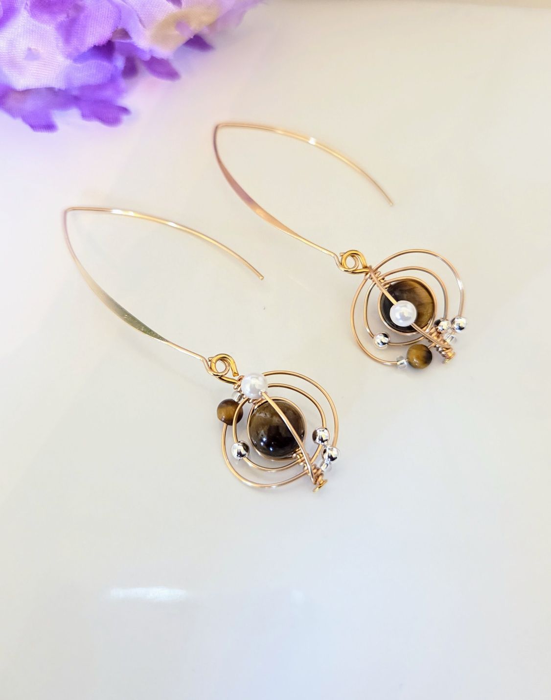Wire Wrapped Gemstone Orb Earrings