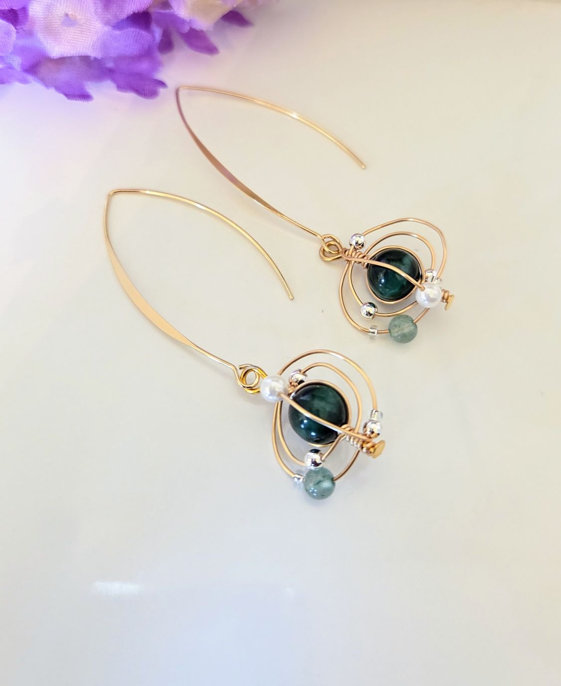 Wire Wrapped Gemstone Orb Earrings