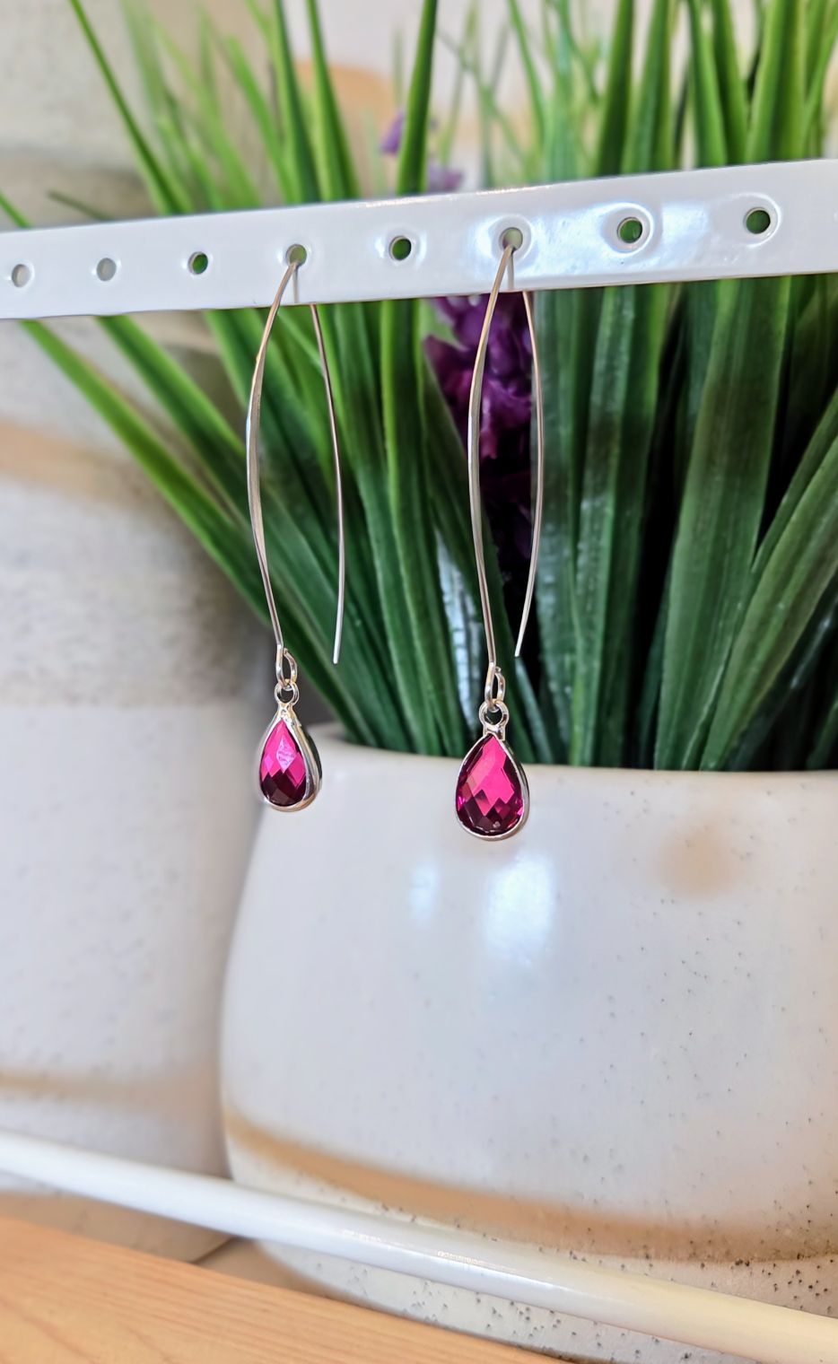 Birthstone Silver Threader Earrings: Choose Month