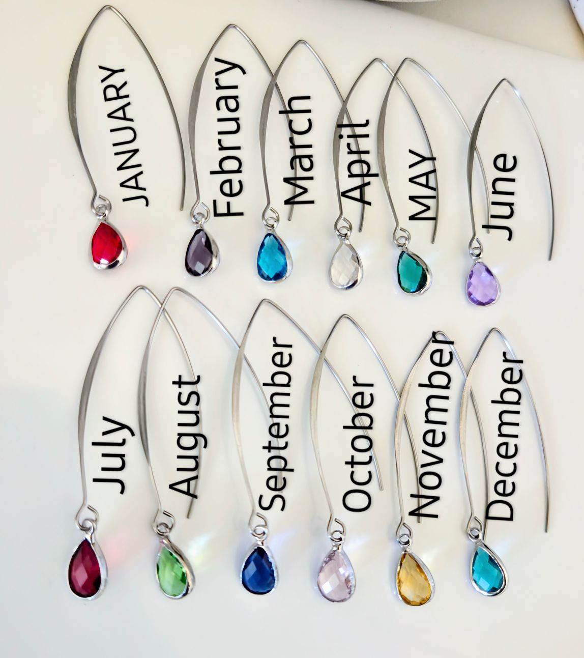 Birthstone Silver Threader Earrings: Choose Month