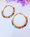 Colorful Wire Wrapped Beaded Hoops