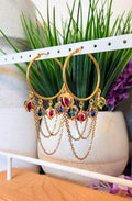 Jewel Dangle Chain Hoops