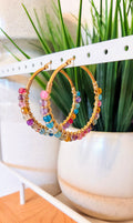 Colorful Wire Wrapped Beaded Hoops