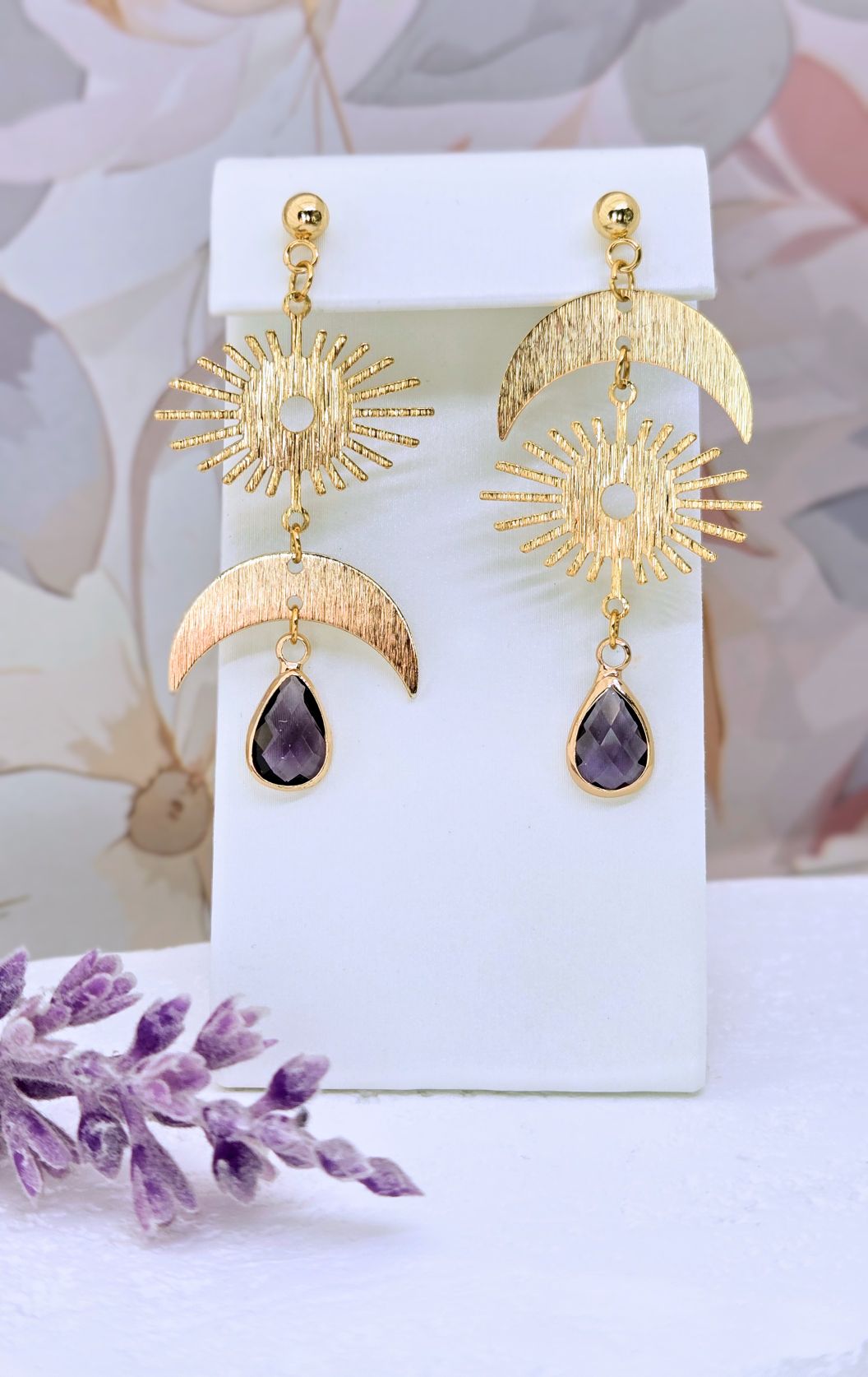Celestial Sunburst Birthstone Earrings- Choose Month