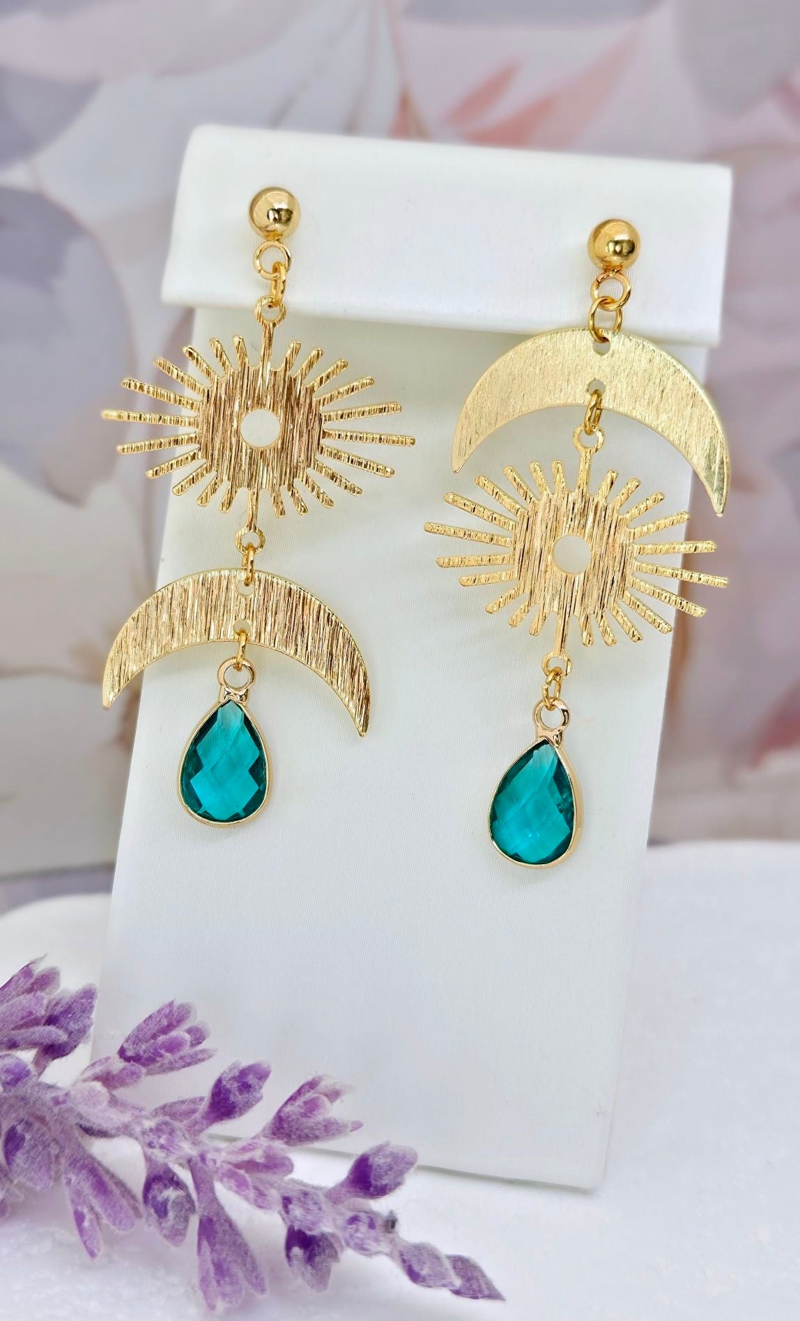 Celestial Sunburst Birthstone Earrings- Choose Month