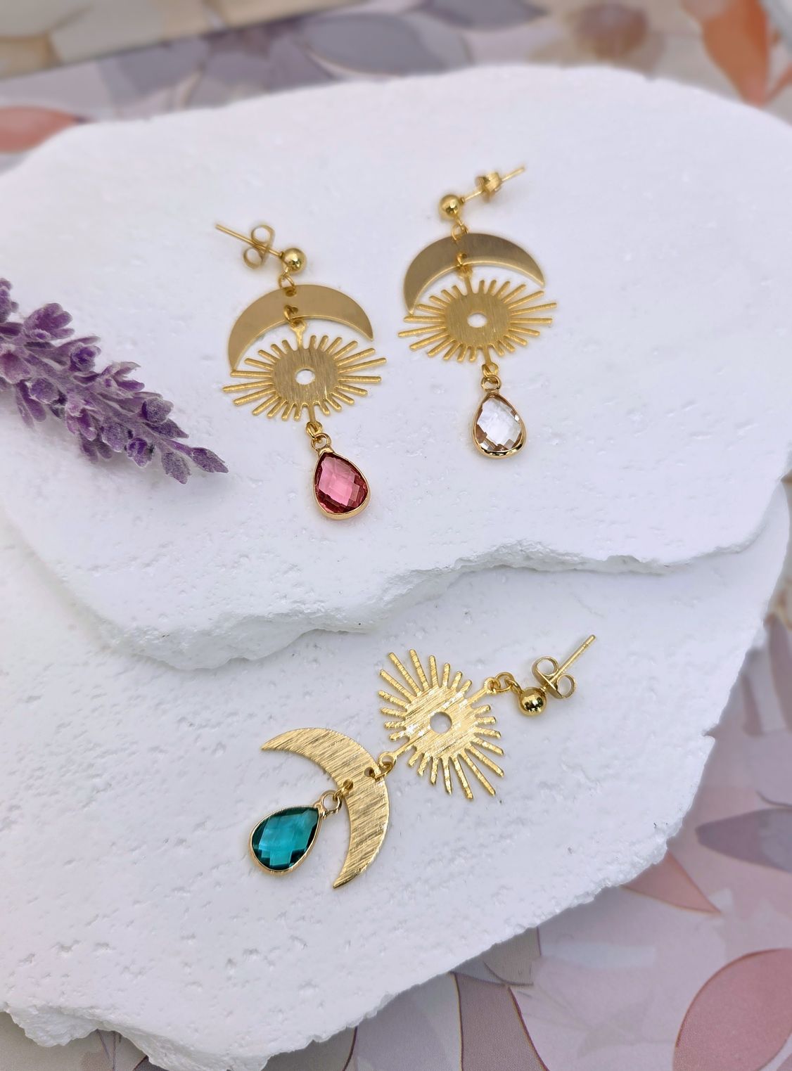 Celestial Sunburst Birthstone Earrings- Choose Month