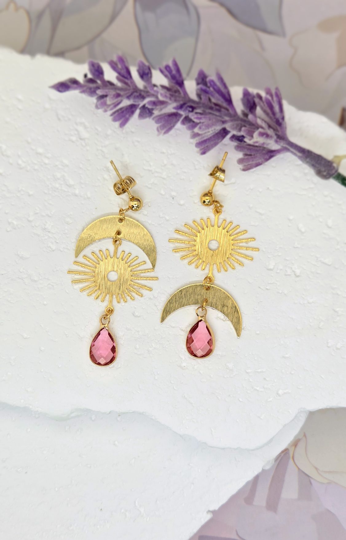 Celestial Sunburst Birthstone Earrings- Choose Month