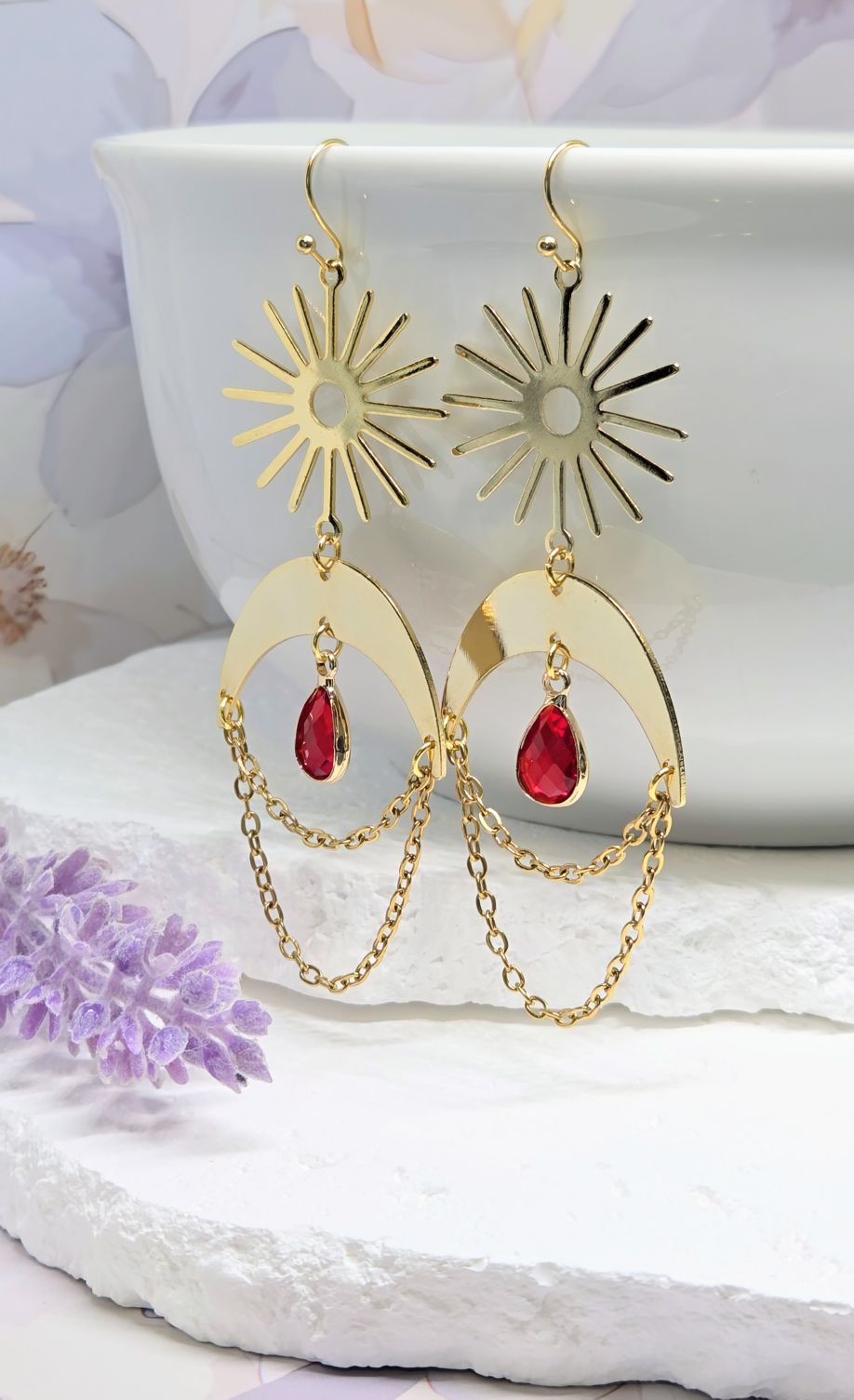 Sun and Moon Birthstone Earrings- Choose Month