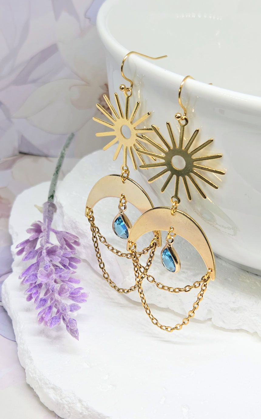 Sun and Moon Birthstone Earrings- Choose Month