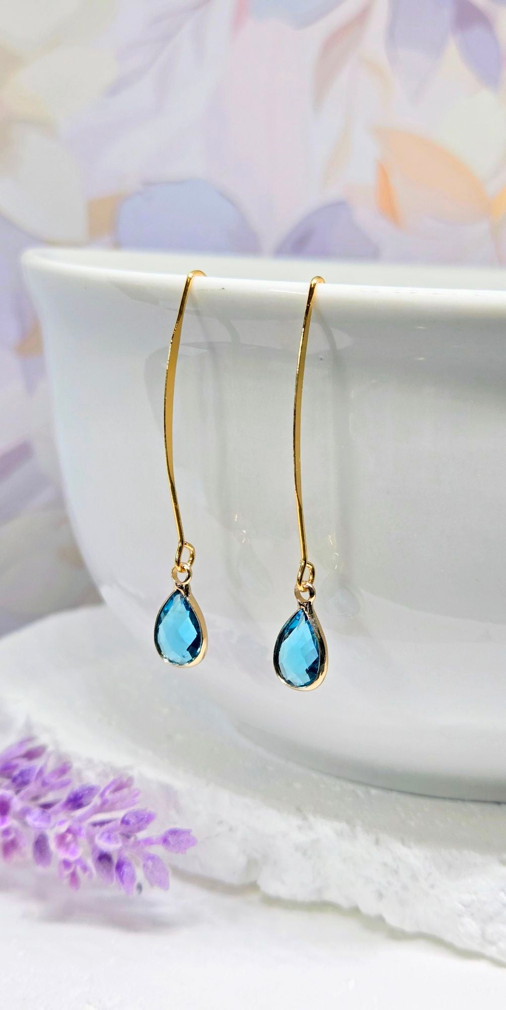 Birthstone Threader Earrings- 18k Gold Dangle Drop for Every Month