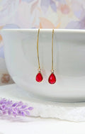 Birthstone Threader Earrings- 18k Gold Dangle Drop for Every Month