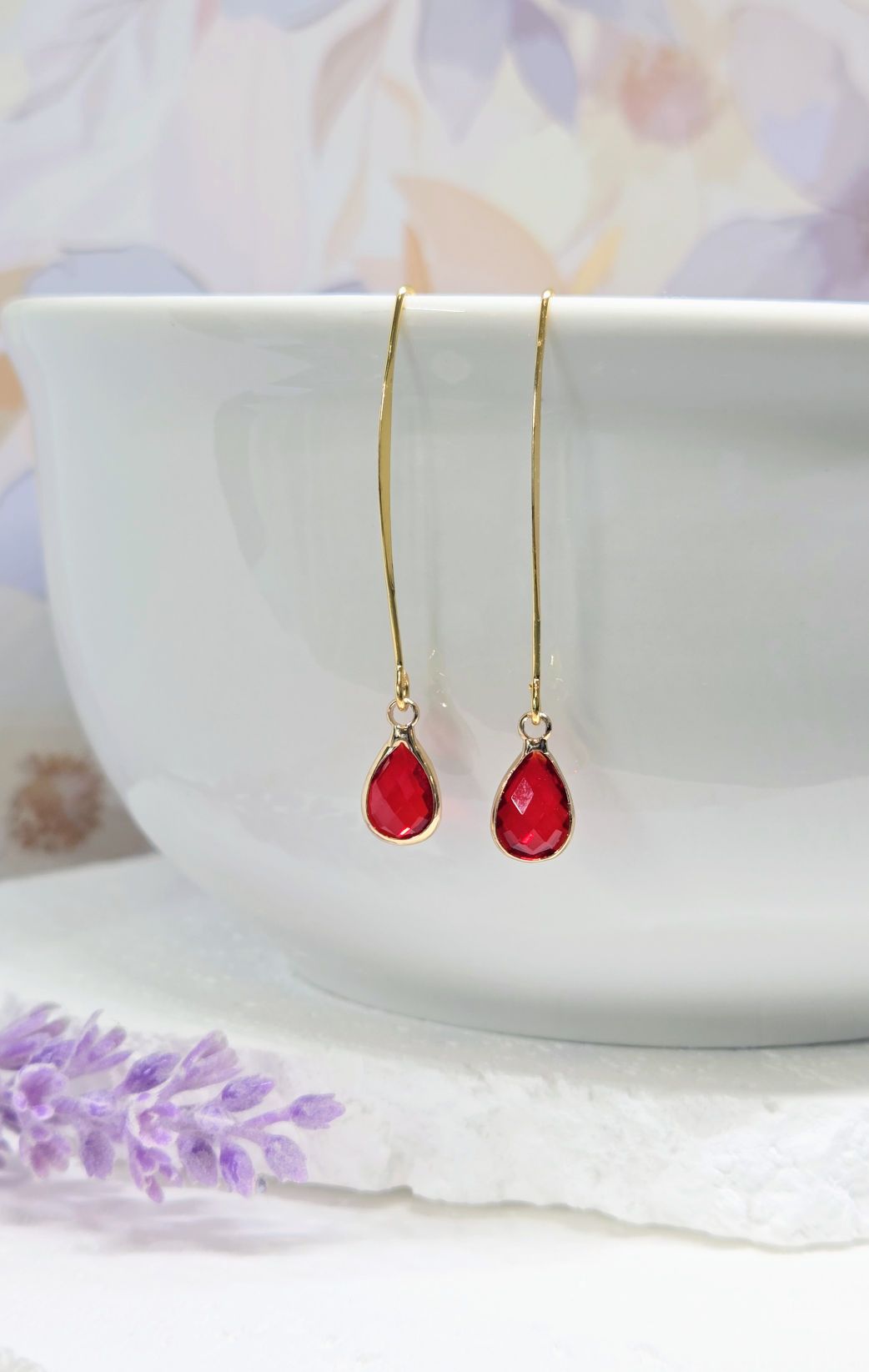 Birthstone Threader Earrings- 18k Gold Dangle Drop for Every Month