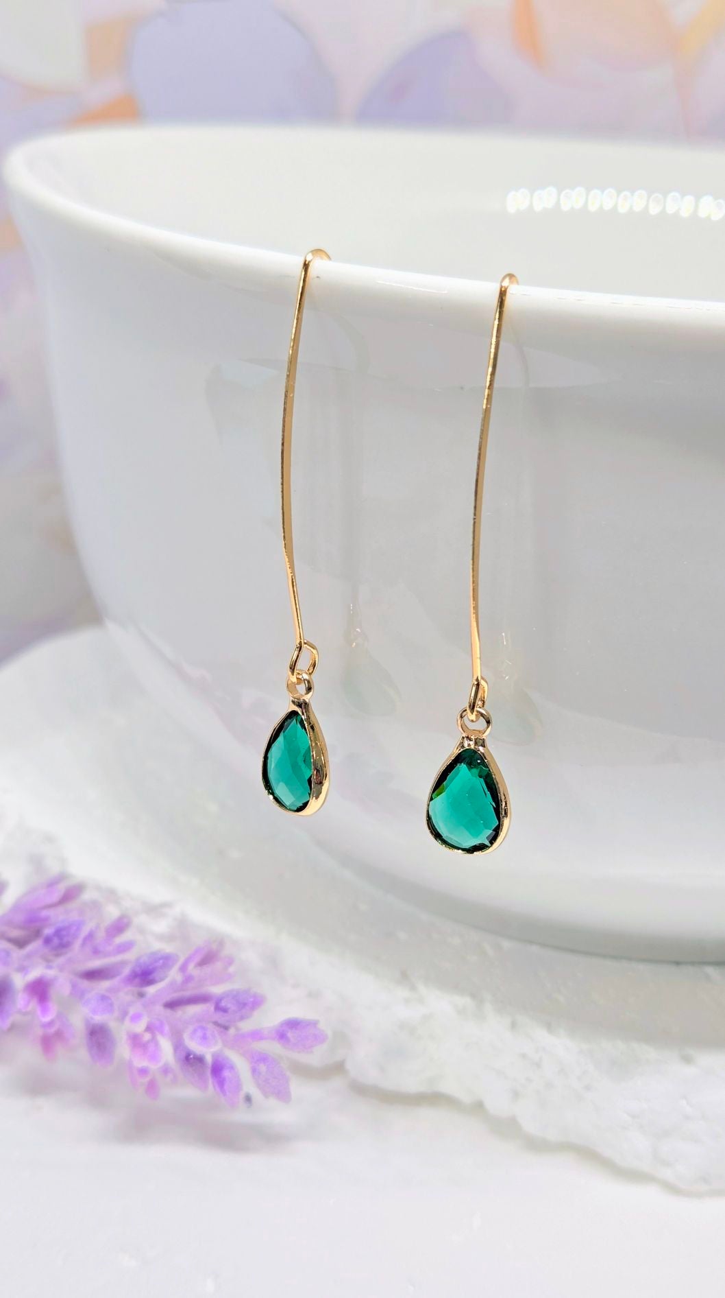 Birthstone Threader Earrings- 18k Gold Dangle Drop for Every Month