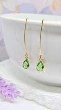 Birthstone Threader Earrings- 18k Gold Dangle Drop for Every Month