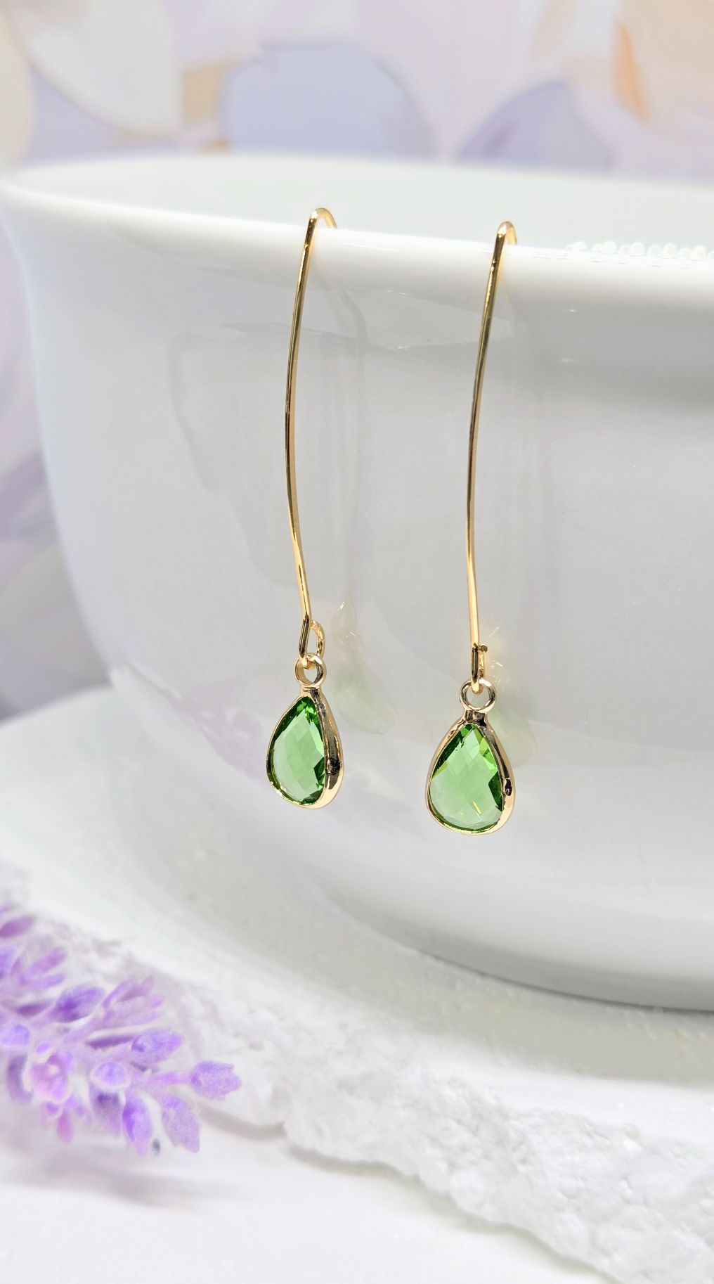Birthstone Threader Earrings- 18k Gold Dangle Drop for Every Month