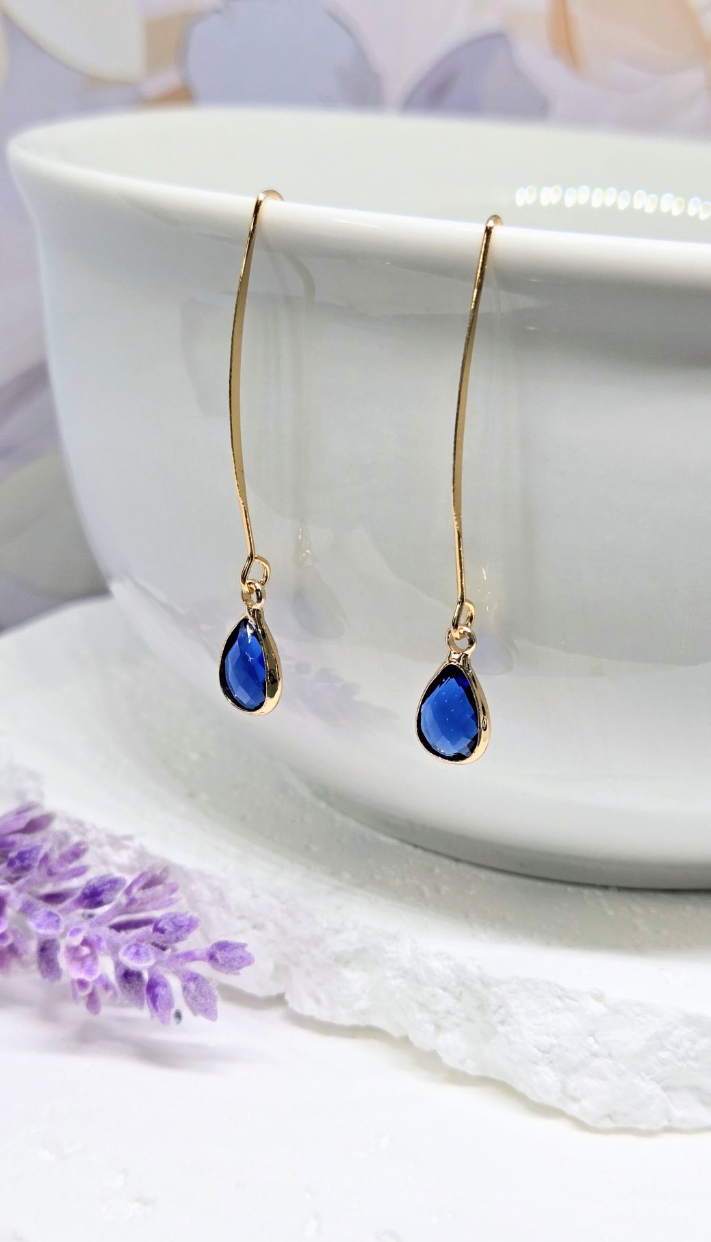 Birthstone Threader Earrings- 18k Gold Dangle Drop for Every Month