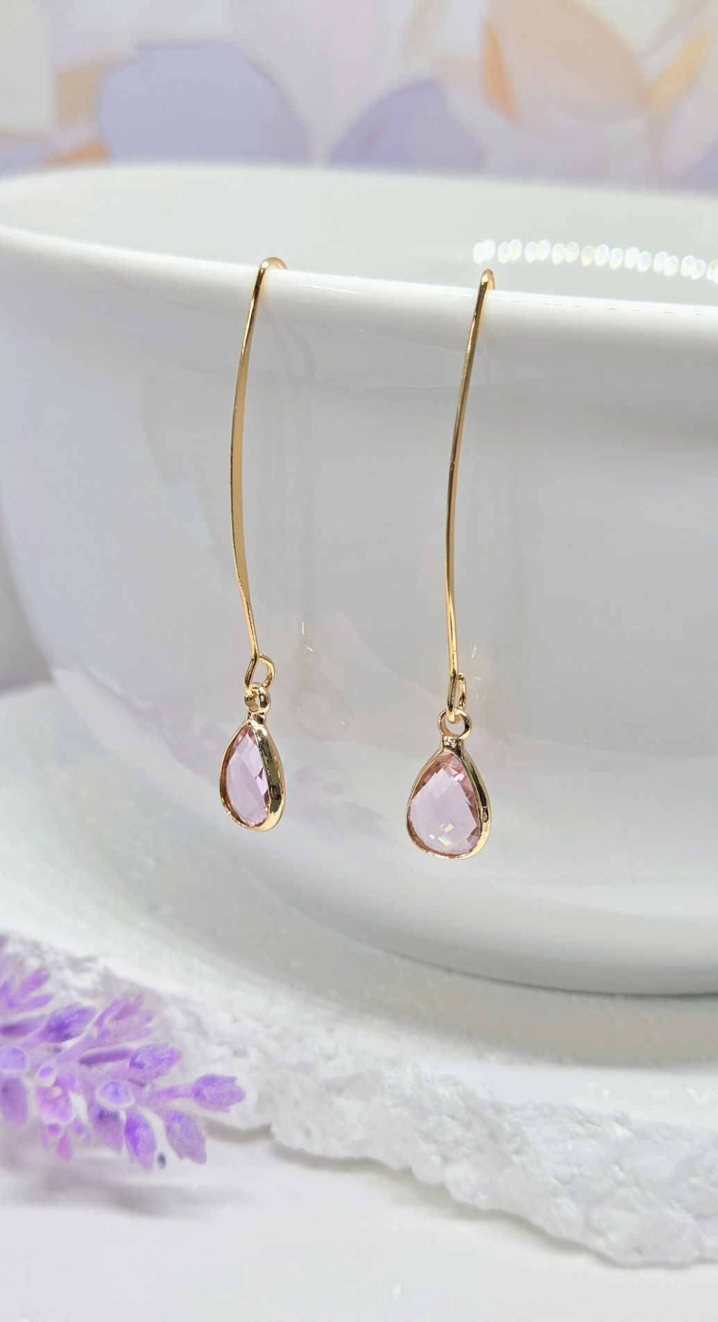 Birthstone Threader Earrings- 18k Gold Dangle Drop for Every Month